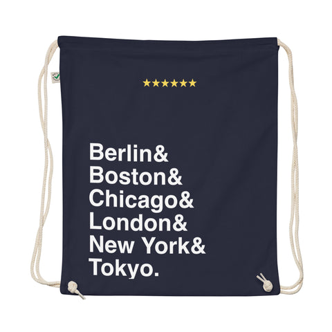 World Marathon Majors List Organic Cotton Drawstring Gym Bag